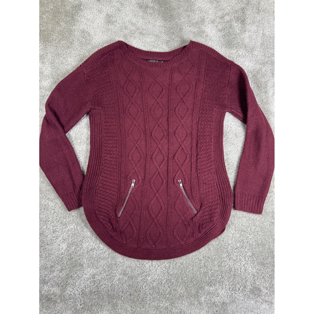 Love Ellie Burgundy Cable Knit Zipper Pocket Sweater Medium Burgundy Wine